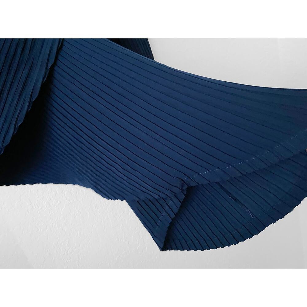 Issey Miyake Womens Blue Pleated Wide Leg Pants Side Sash Rounded Edge Lagenlook - Picture 13 of 15